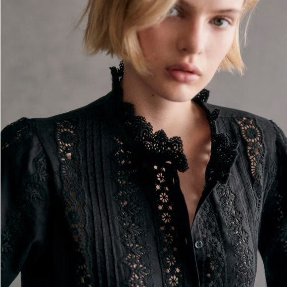 Sezane Rym Organic Cotton Embroidered Crochet Button Blouse Top - Picture 1 of 11